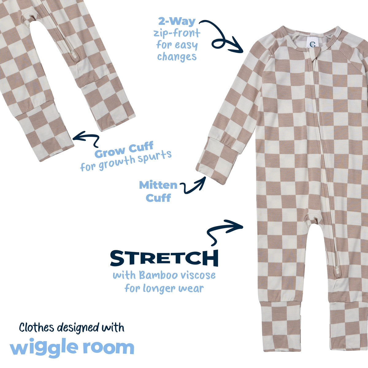 Baby & Toddler Neutral Taupe Check Snug Fit Footless Pajamas sleepwear Gerber® 