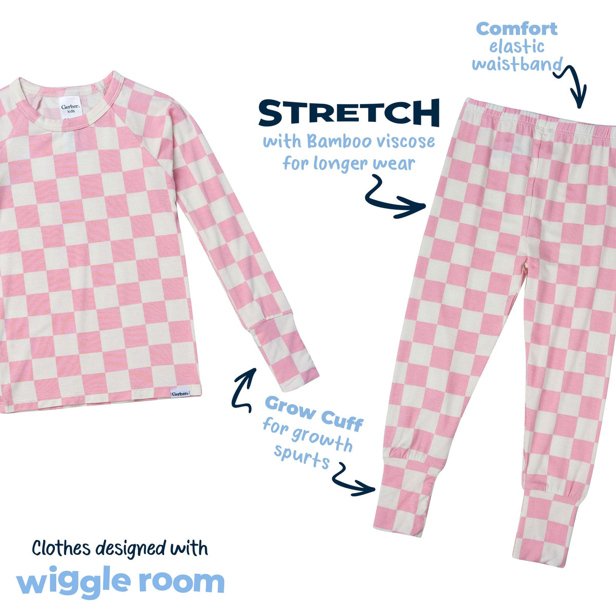 2-Piece Infant & Toddler Girls Pink Check Snug Fit Pajamas sleepwear Gerber® 