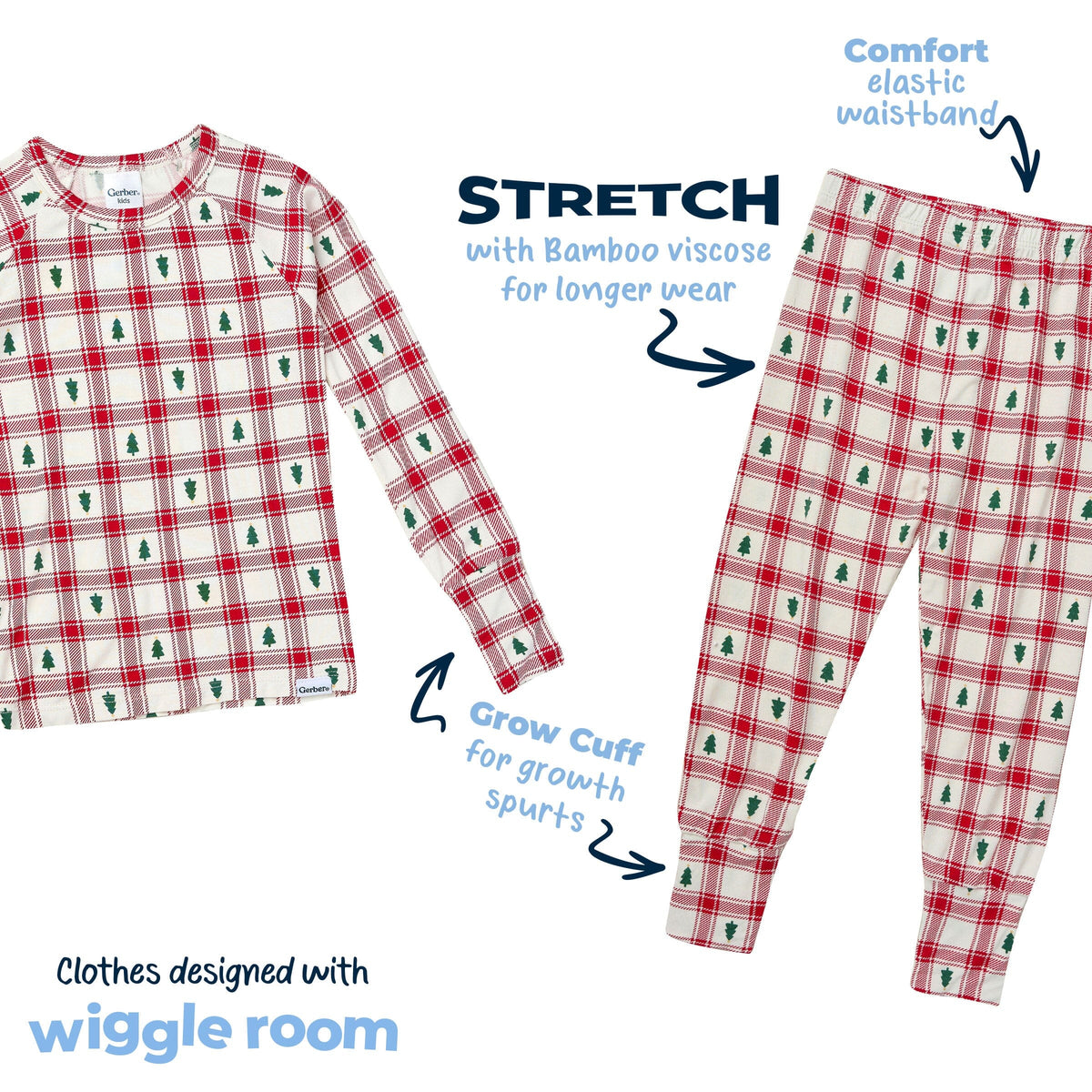2-Piece Infant & Toddler Neutral Plaid Tree Snug Fit Pajamas sleepwear Gerber® 