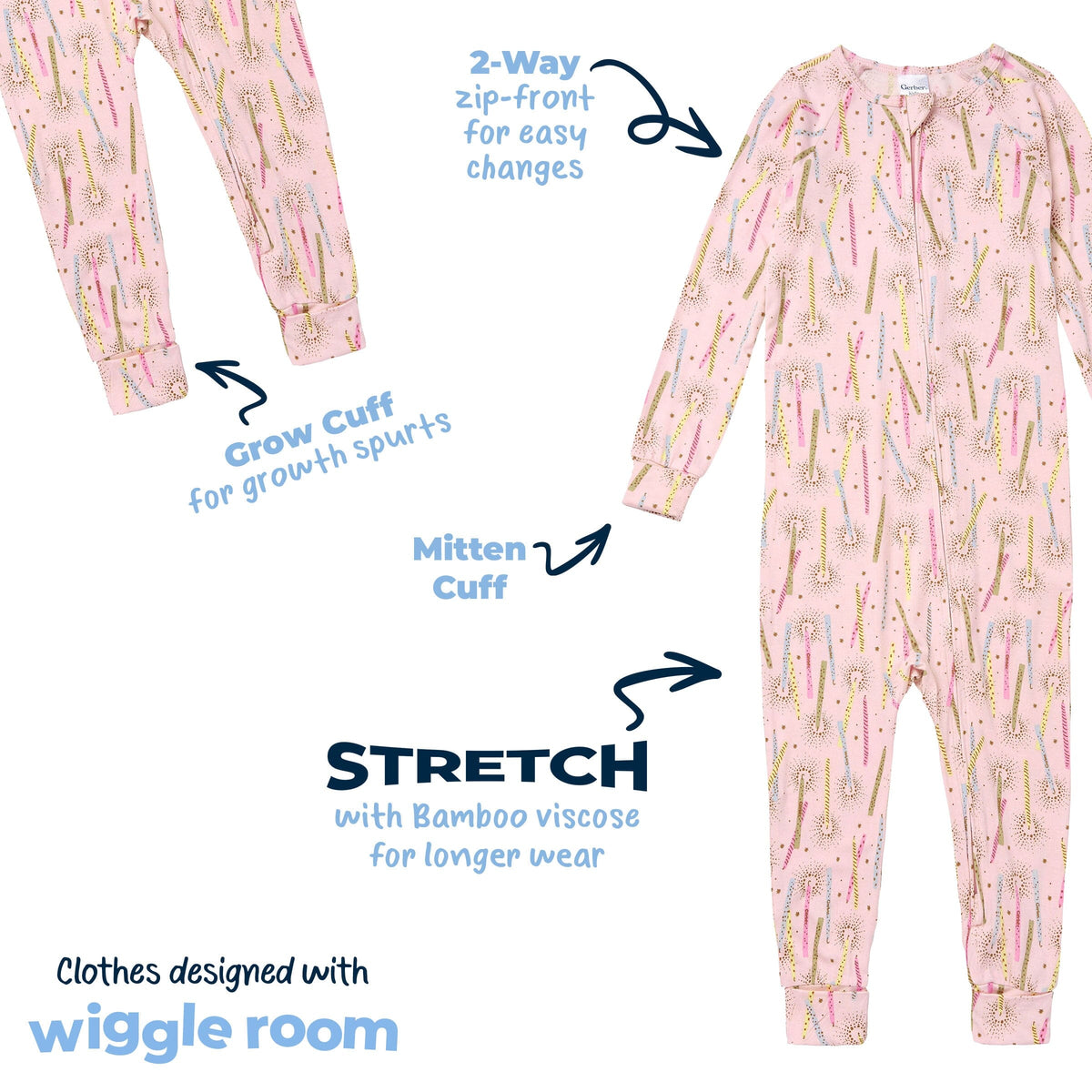 Infant & Toddler Girls Pink Candle Snug Fit Footless Pajamas sleepwear Gerber® 