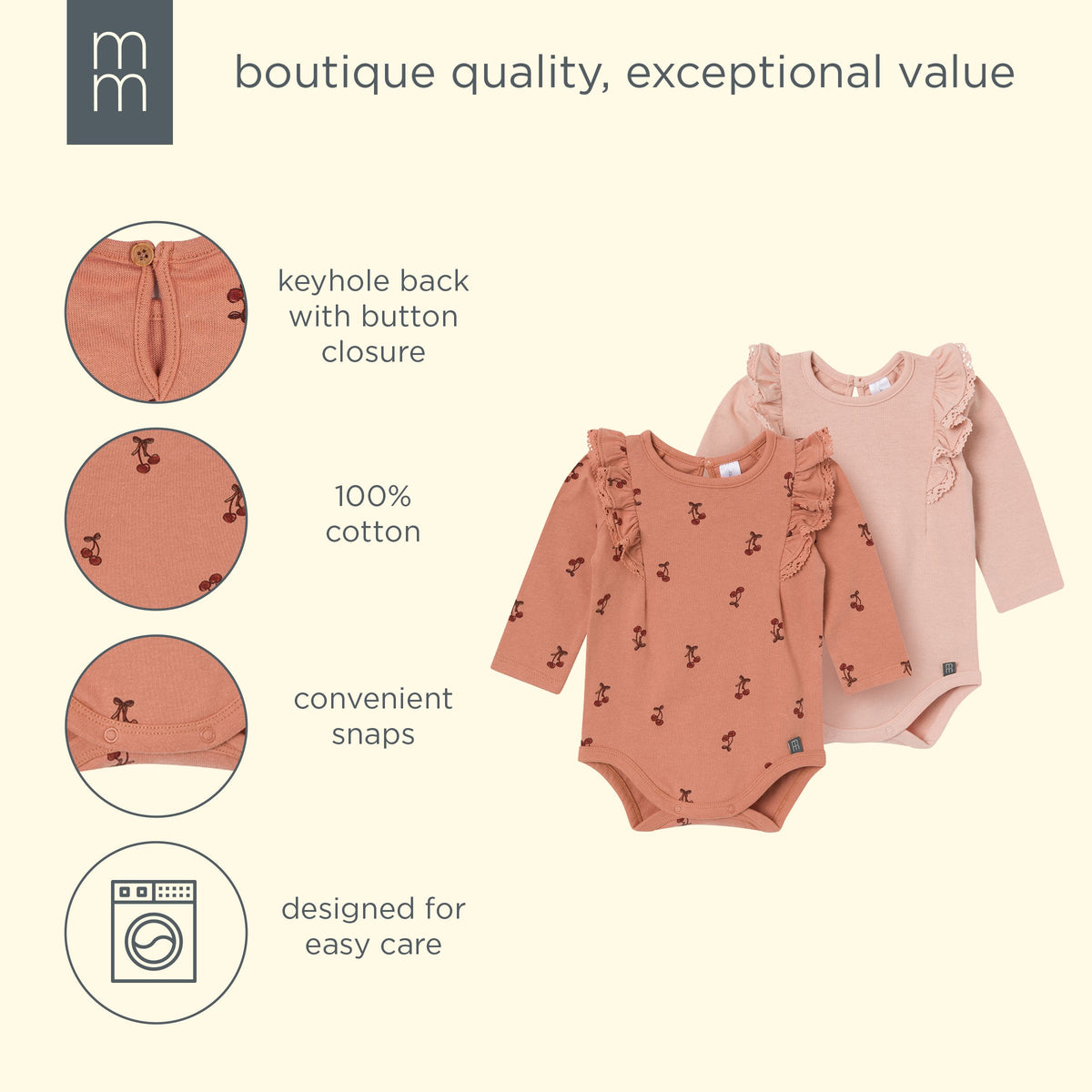 2-Pack Baby Girls Cameo Rose Ruffled Bodysuit onesies modern moments™ by Gerber® 