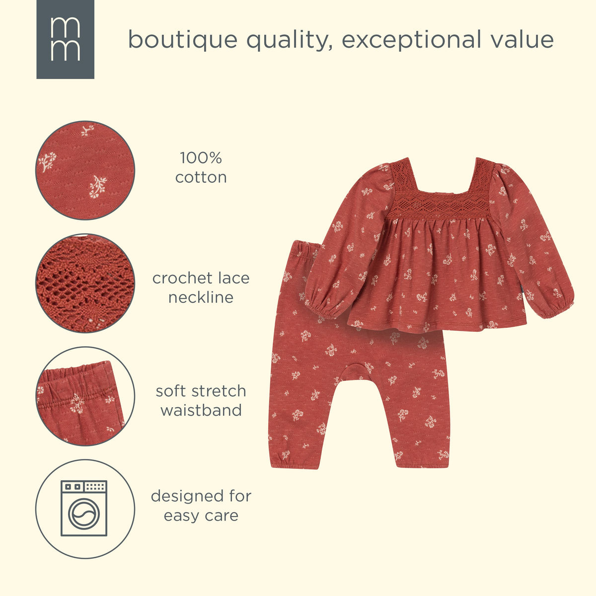2-Piece Baby Girls Terracotta Crochet Top & Pant Set outfits modern moments™ by Gerber® 