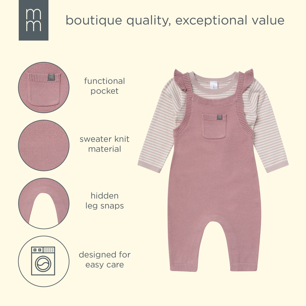 2-Piece Baby Girls Mauve Sweater Flutter Overall Set outfits modern moments™ by Gerber® 
