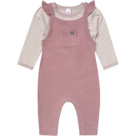 2-Piece Baby Girls Mauve Sweater Flutter Overall Set