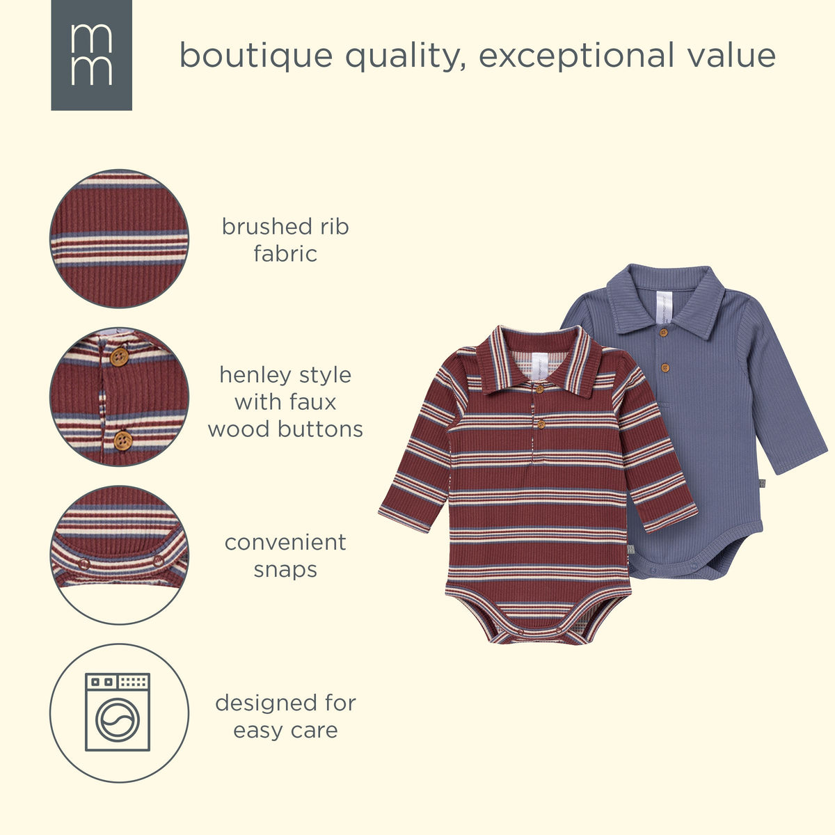 2-Pack Baby Boys Maroon/Dusty Blue Polo Henley Bodysuit onesies modern moments™ by Gerber® 
