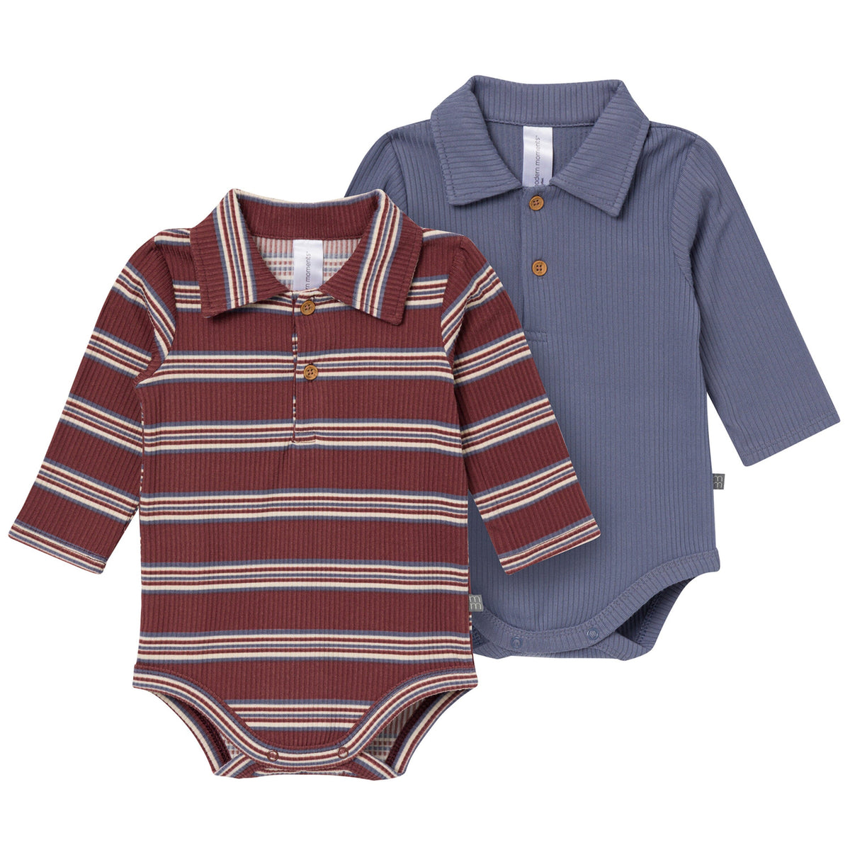 2-Pack Baby Boys Maroon/Dusty Blue Polo Henley Bodysuit onesies modern moments™ by Gerber® 