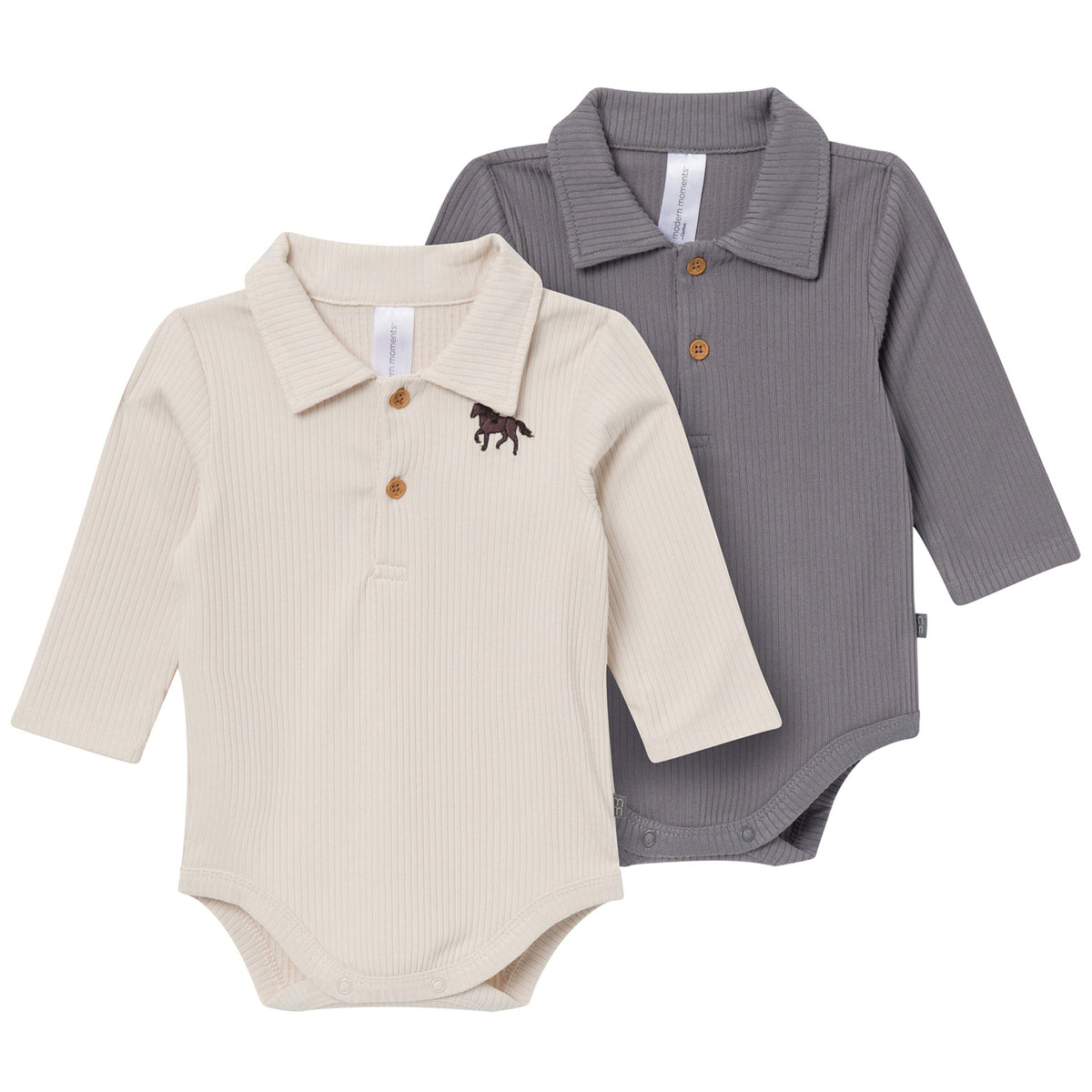 2-Pack Baby Boys Oatmeal/Pewter Polo Henley Bodysuit onesies modern moments™ by Gerber® 