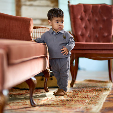 2-Piece Baby Boys Steel Gray Johnny Collar Set