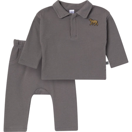 2-Piece Baby Boys Steel Gray Johnny Collar Set