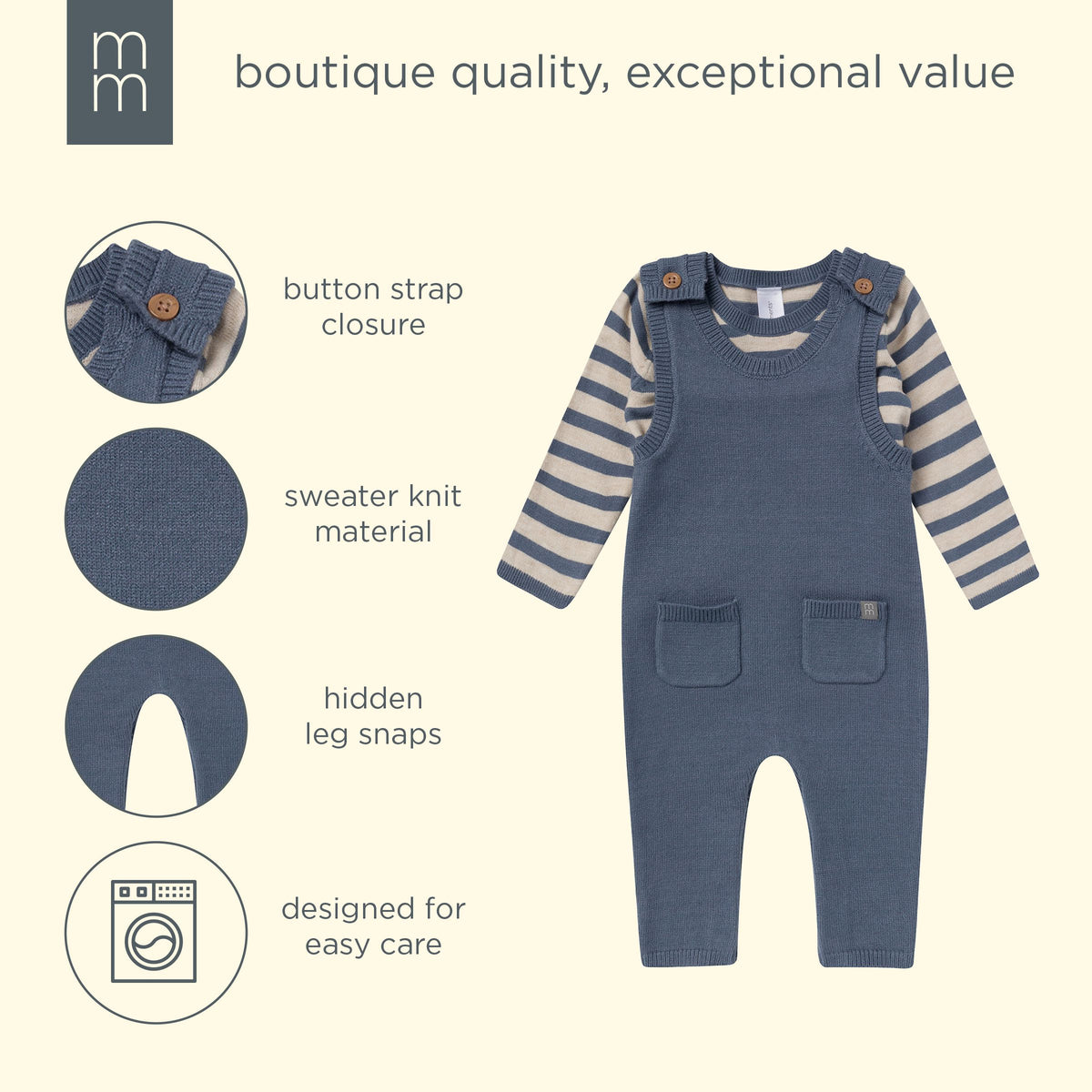2-Piece Baby Boys Oatmeal-Dusty Blue Stripe Sweater Overall Set outfits modern moments™ by Gerber® 