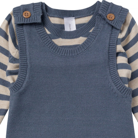 2-Piece Baby Boys Oatmeal-Dusty Blue Stripe Sweater Overall Set