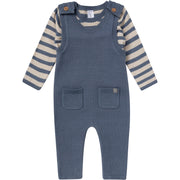 2-Piece Baby Boys Oatmeal-Dusty Blue Stripe Sweater Overall Set outfits modern moments™ by Gerber® 