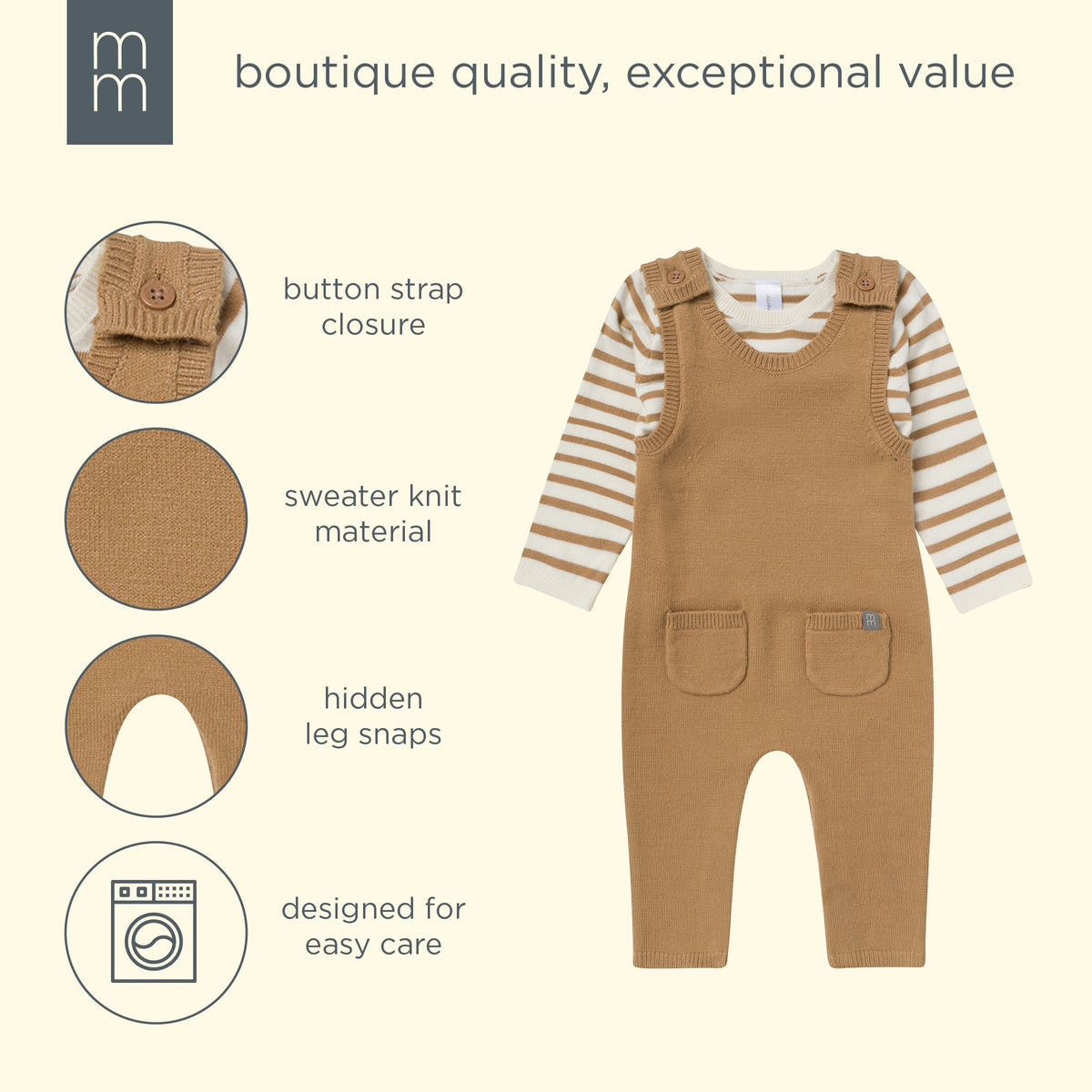2-Piece Baby Boys Tofu-Camel Stripe Sweater Overall Set outfits modern moments™ by Gerber® 
