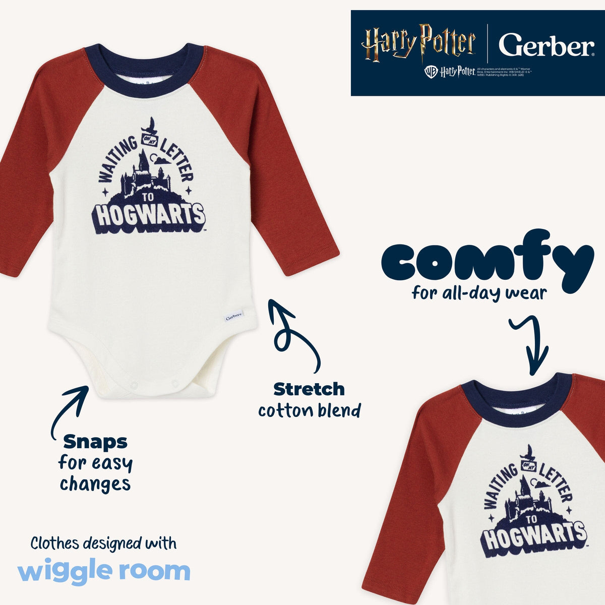 Baby Neutral Crimson Hogwarts Letter Bodysuit onesies Gerber® 