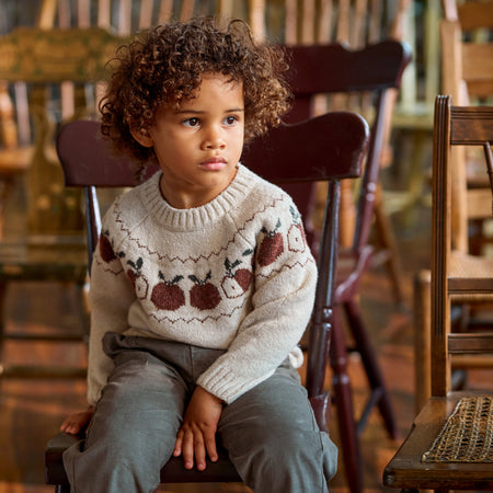 Toddler & Kid Girls Oatmeal Apples Jacquard Knit Sweater