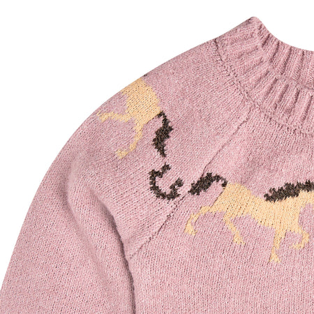 Toddler & Kid Girls Mauve Horses Jacquard Knit Sweater