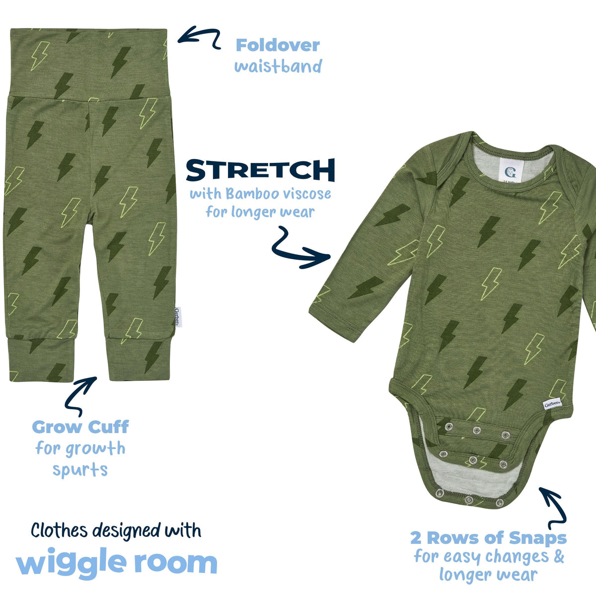 2-Piece Baby Boys Green Bolts Onesie® Pant Set outfits Gerber® 