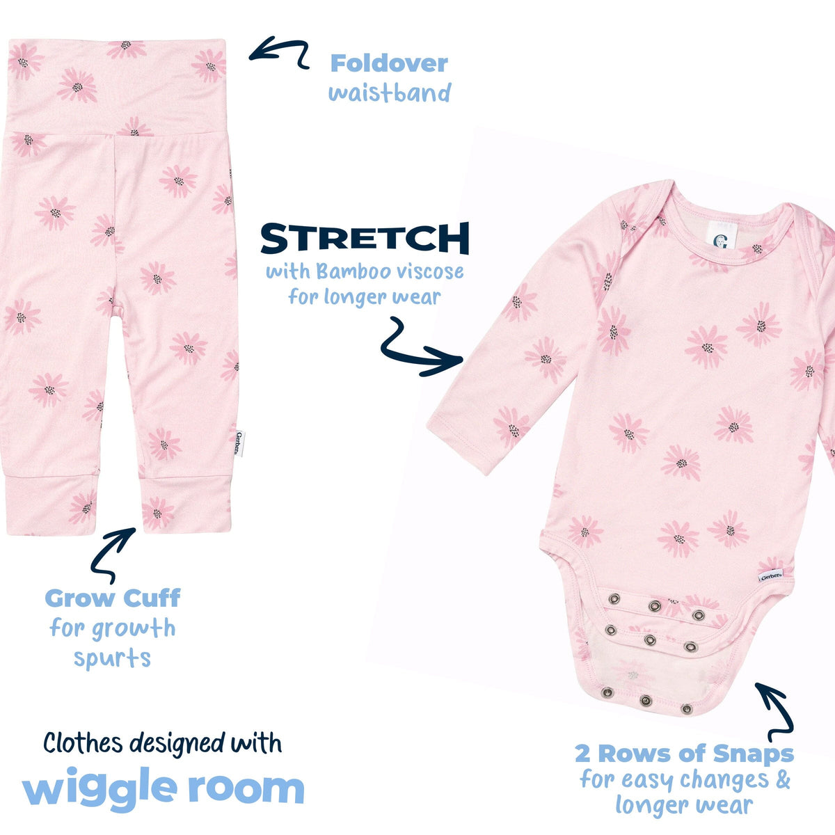 2-Piece Baby Girls Pink Floral Onesie® Pant Set outfits Gerber® 