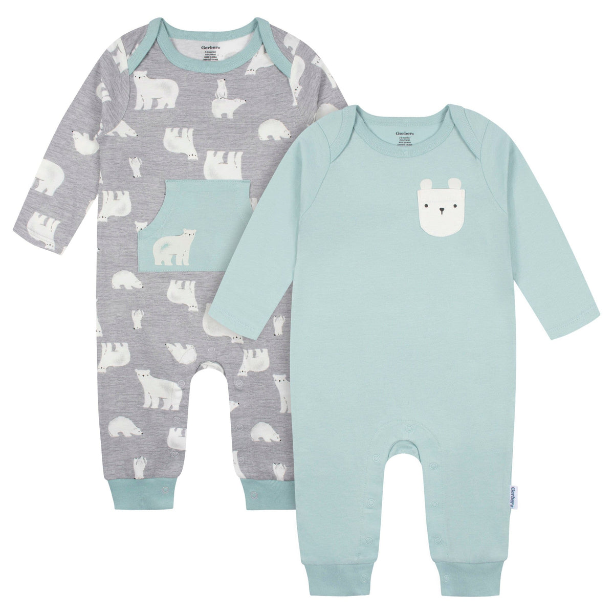 2-Pack Baby Boys Blue Polar Bear Rompers