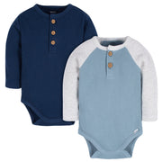 2-Pack Baby Boys Navy/Blue/Lt Grey Heather Long Sleeve Onesies® Bodysuits