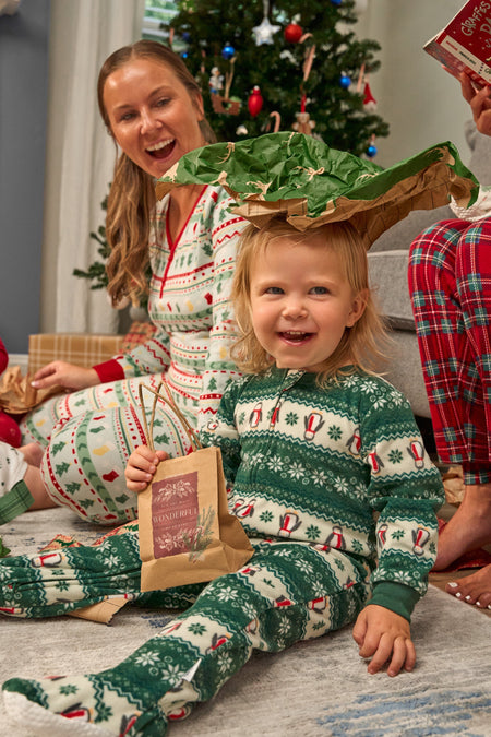 Baby & Toddler Neutral Green Fair Isle Footed Fleece Pajamas