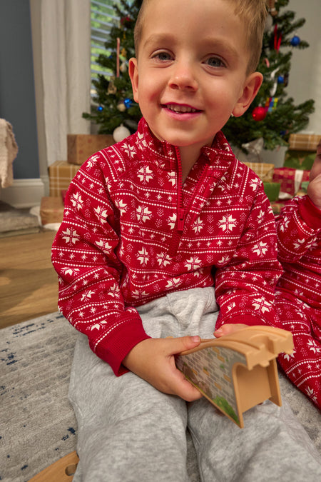 2-Piece Infant & Toddler Boys Red Snowflakes Fleece Top and Pants