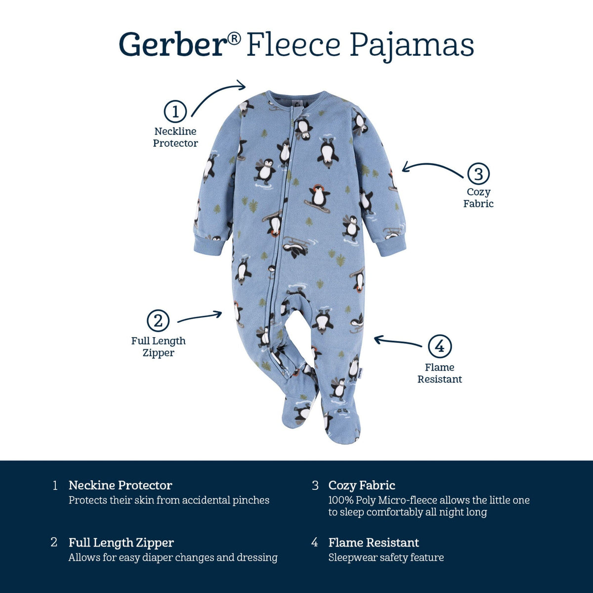 Baby & Toddler Boys Blue Penguins Footed Fleece Pajamas Sleepwear Gerber® 