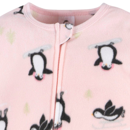 Baby & Toddler Girls Pink Penguins Footed Fleece Pajamas
