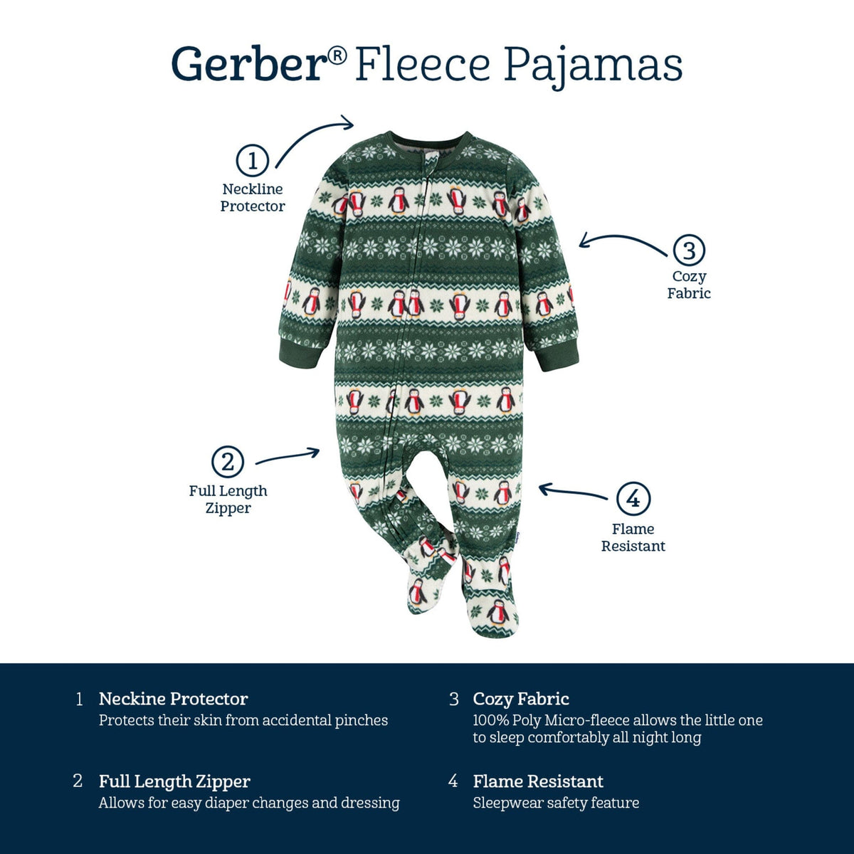Baby & Toddler Neutral Green Fair Isle Footed Fleece Pajamas Sleepwear Gerber® 