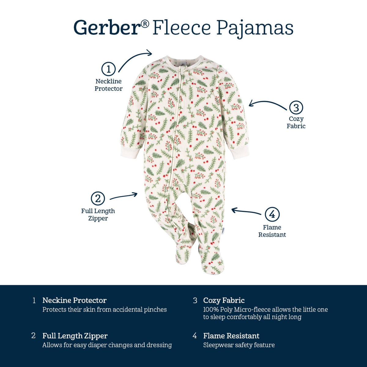 Baby & Toddler Neutral Mistletoe Footed Fleece Pajamas Sleepwear Gerber® 