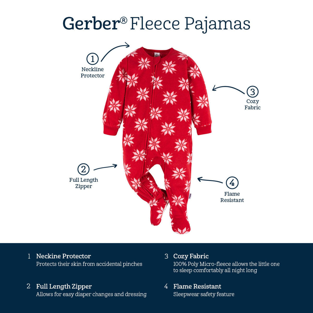 Baby & Toddler Neutral Red Snowflakes Footed Fleece Pajamas Sleepwear Gerber® 