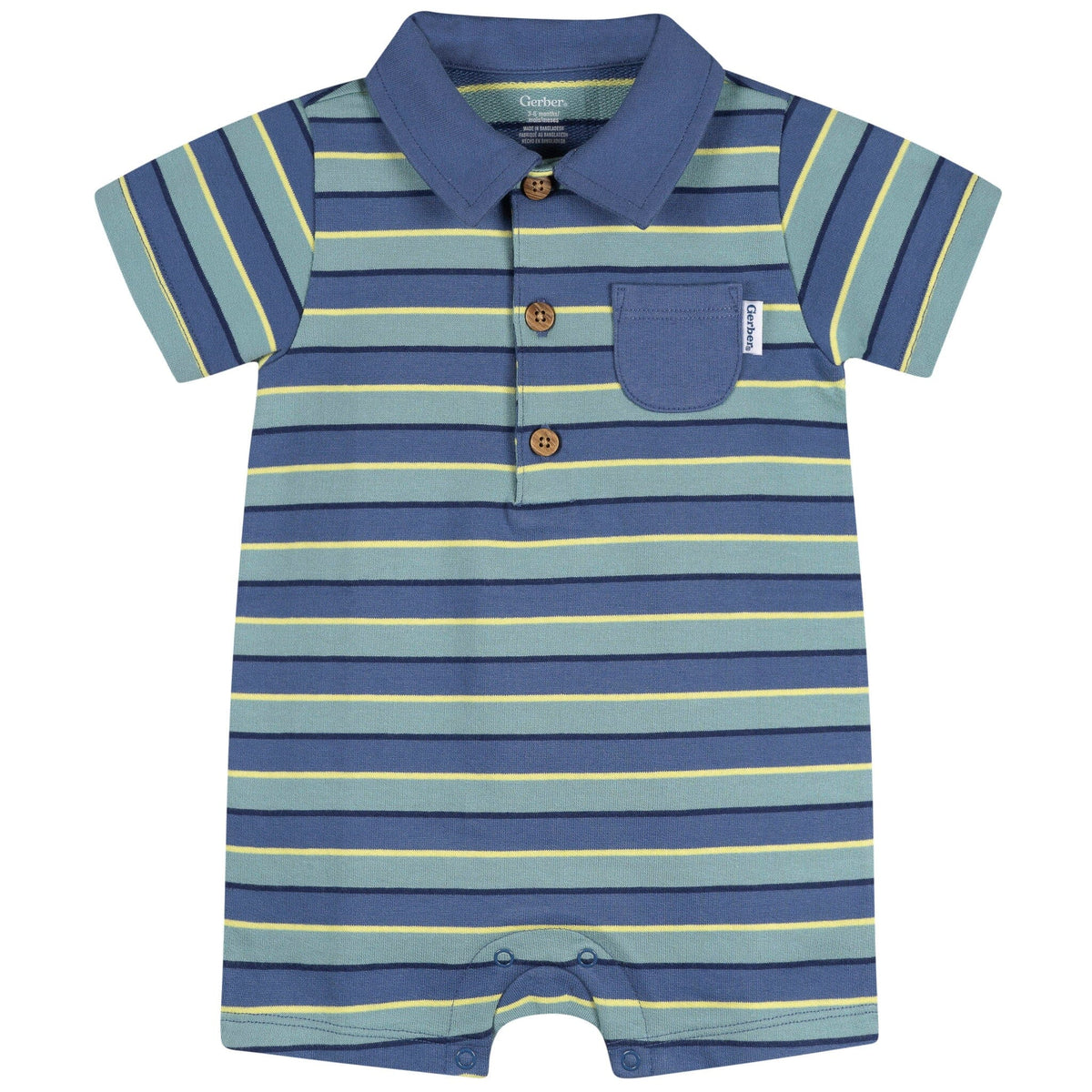Baby Boys Blue & Green Collared Romper rompers Gerber® 