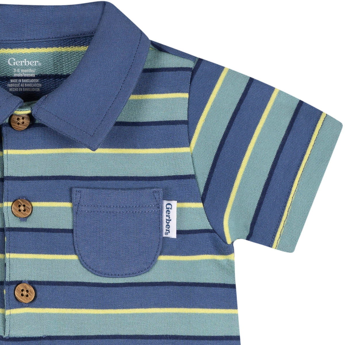Baby Boys Blue & Green Collared Romper rompers Gerber® 