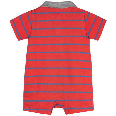 Baby Boys Red & Blue Stripe Collared Romper