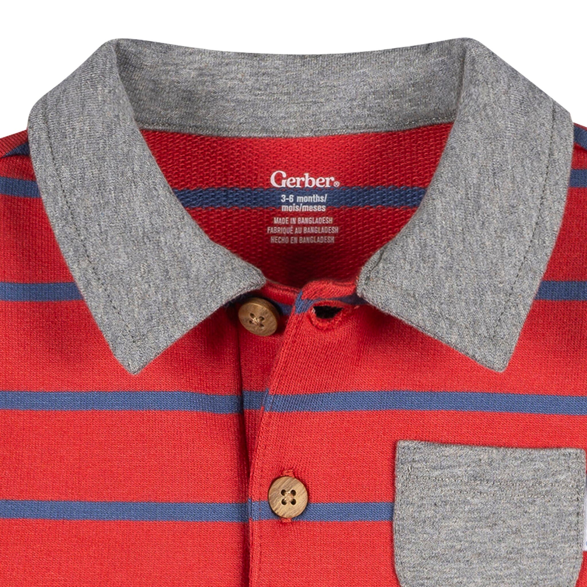 Baby Boys Red & Blue Collared Romper rompers Gerber® 