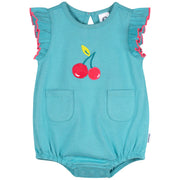 Baby Girls Aqua Cherries Pocket Romper rompers Gerber® 