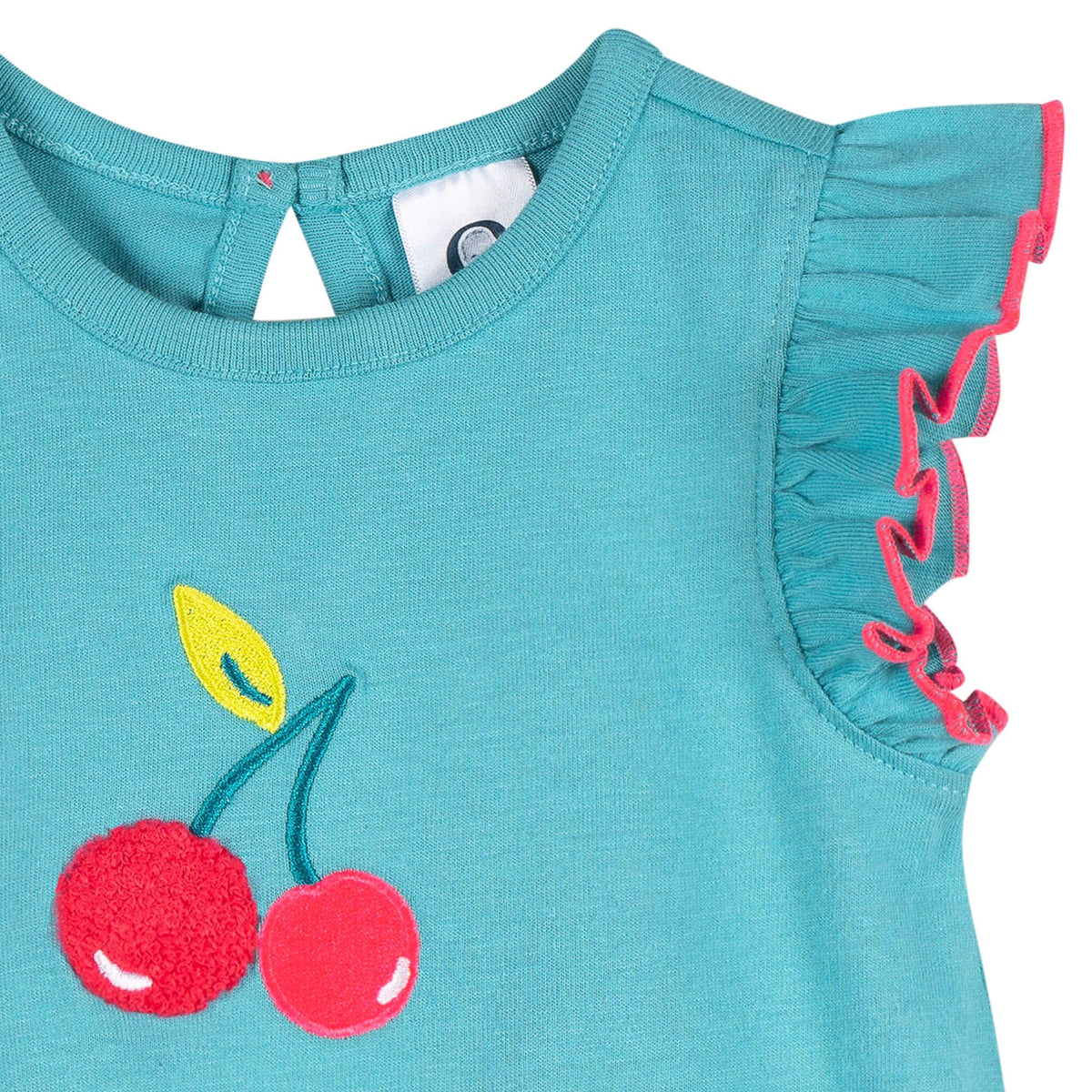 Baby Girls Aqua Cherries Pocket Romper rompers Gerber® 