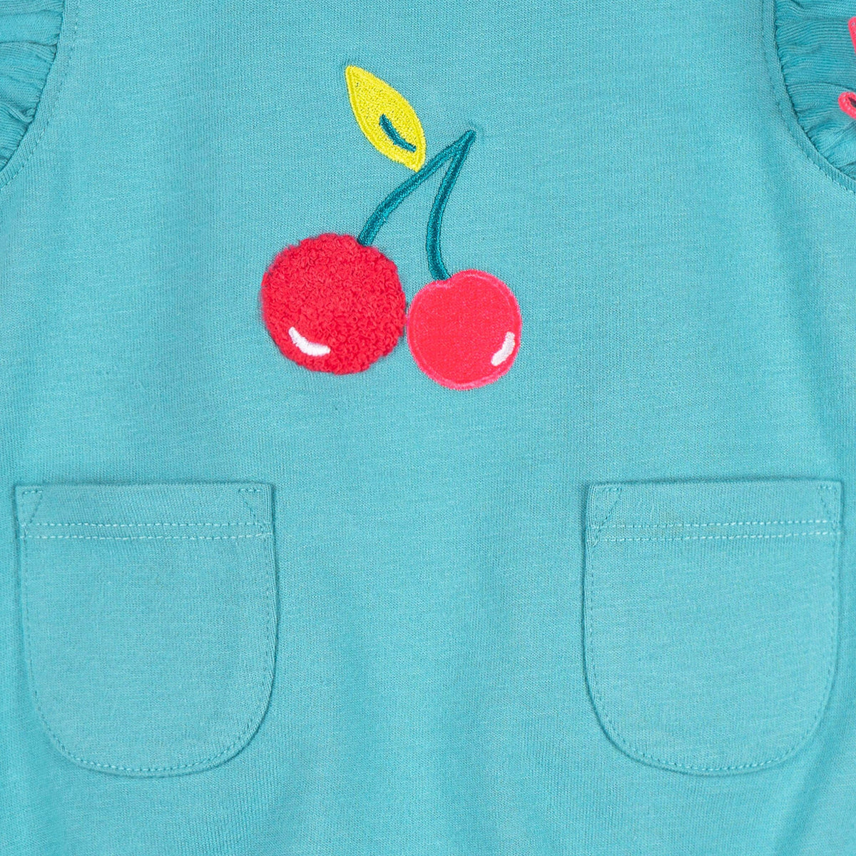Baby Girls Aqua Cherries Pocket Romper rompers Gerber® 