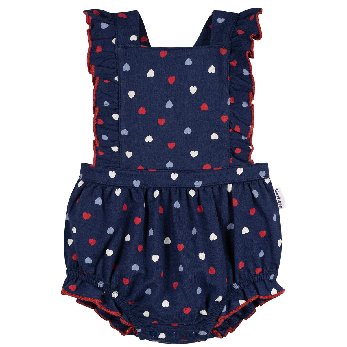 Baby Girls Blue Hearts Ruffle Strap Bubble Romper rompers Gerber® 