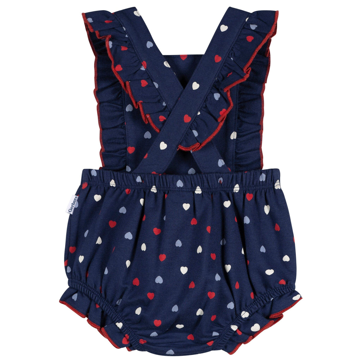 Baby Girls Blue Hearts Ruffle Strap Bubble Romper rompers Gerber® 