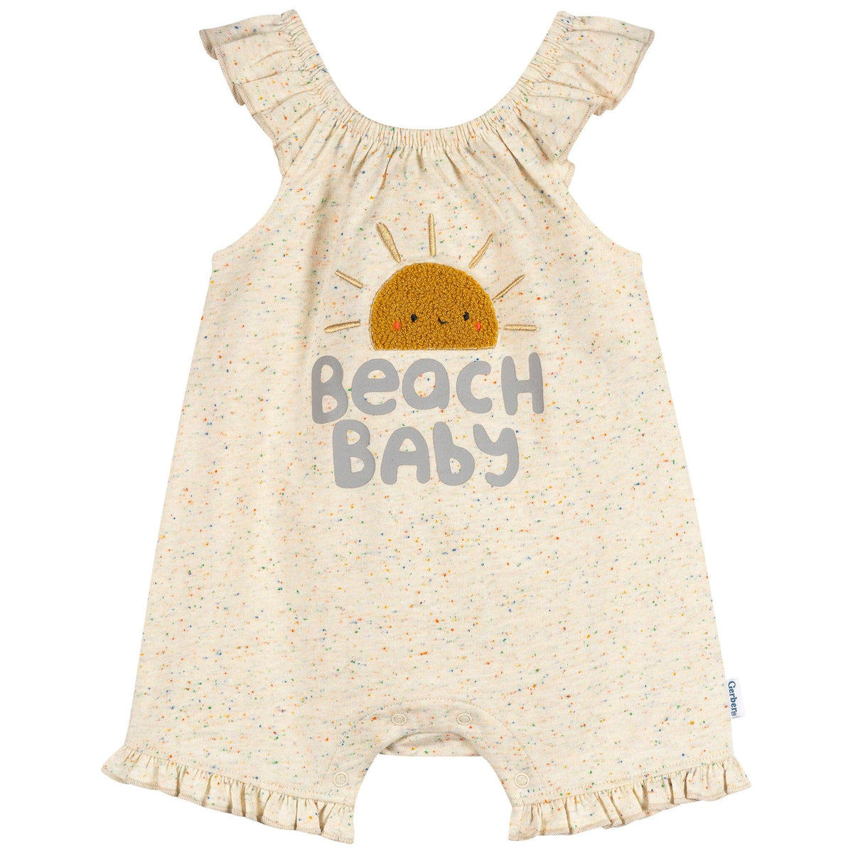 Baby Girls Oatmeal Speckle Sleeveless Ruffle Romper rompers Gerber® 