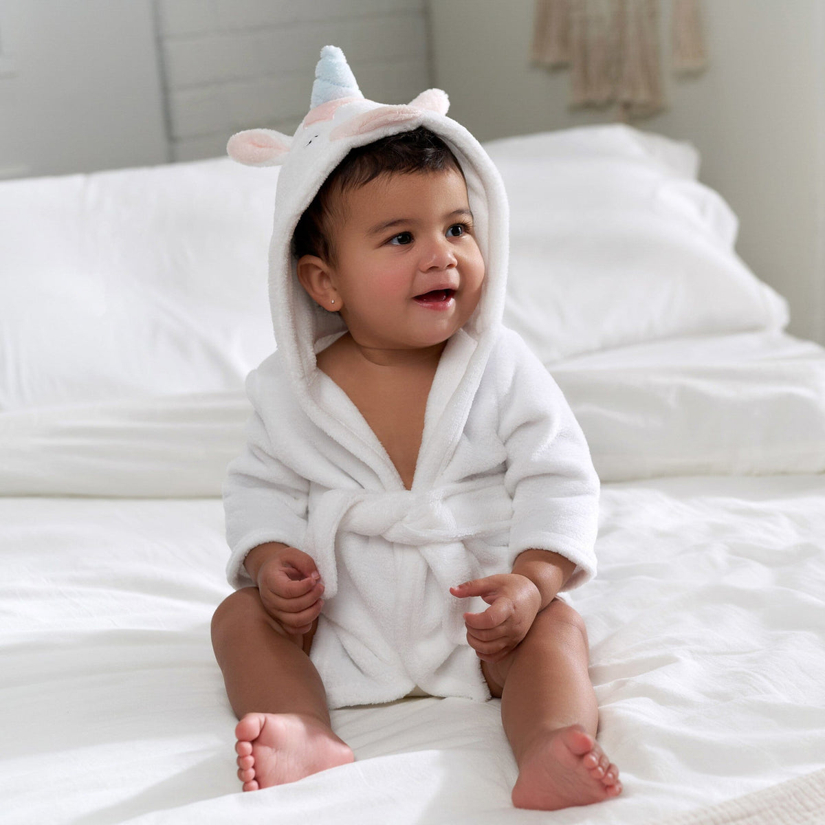 Baby Girls White Unicorn Robe