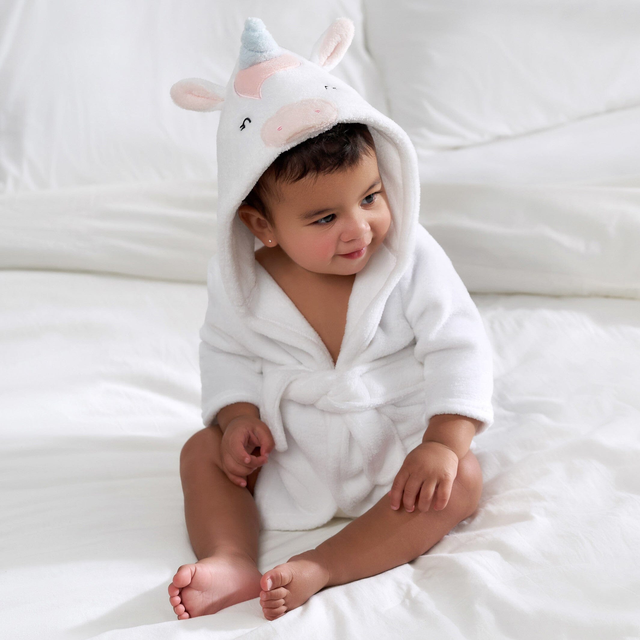 Baby Girls White Unicorn Robe