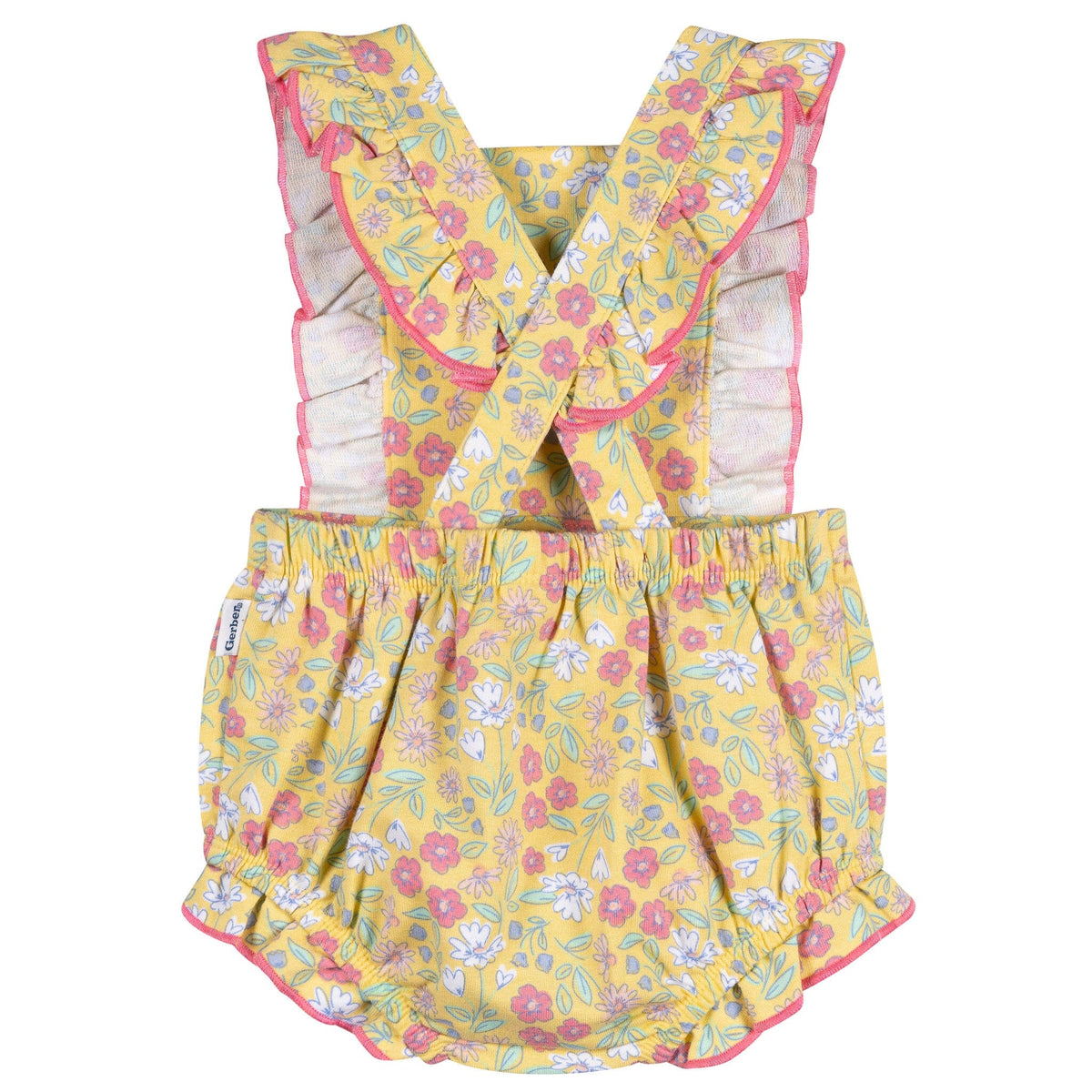 Baby Girls Yellow Floral Ruffle Strap Bubble Romper rompers Gerber® 