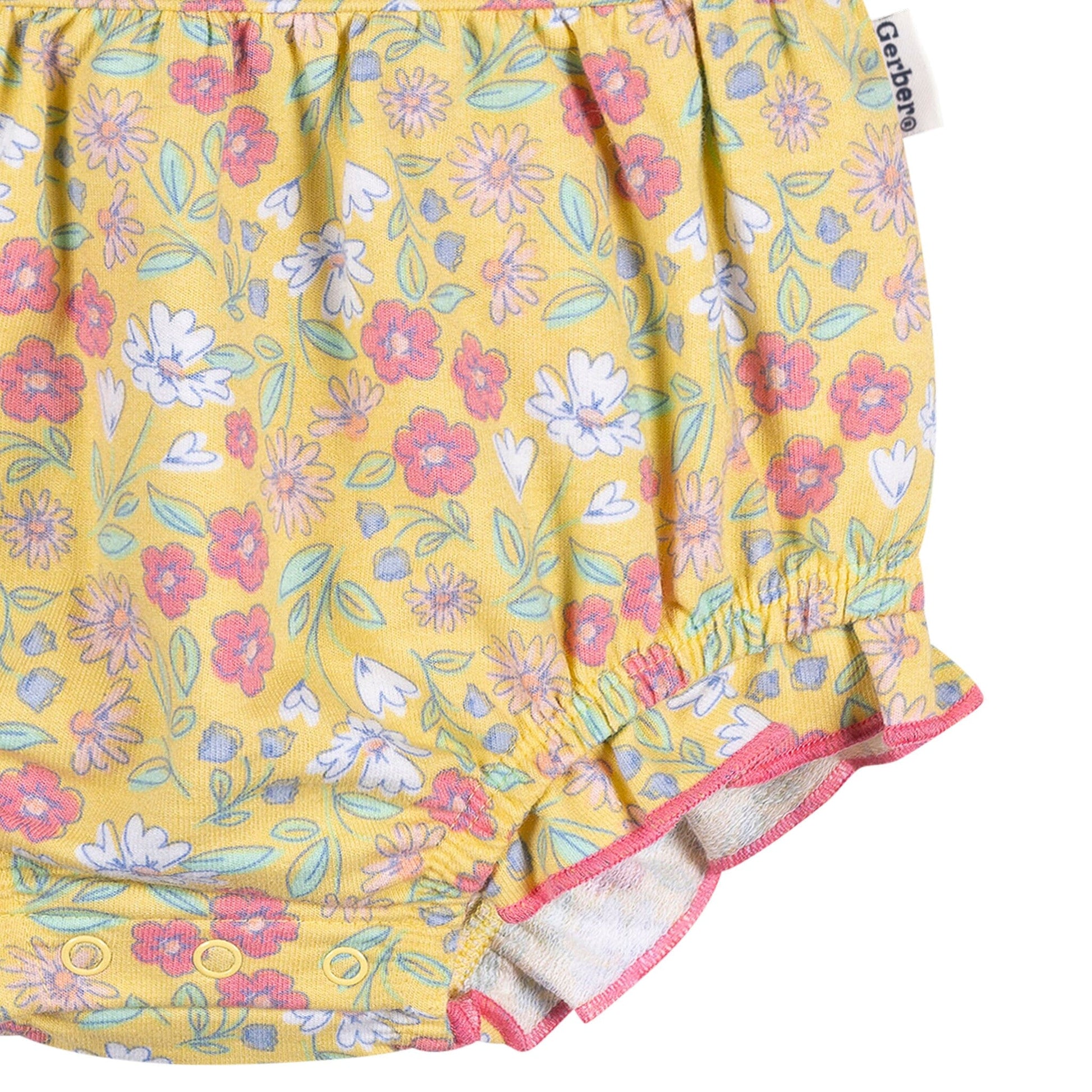 Baby Girls Yellow Floral Ruffle Strap Bubble Romper rompers Gerber® 