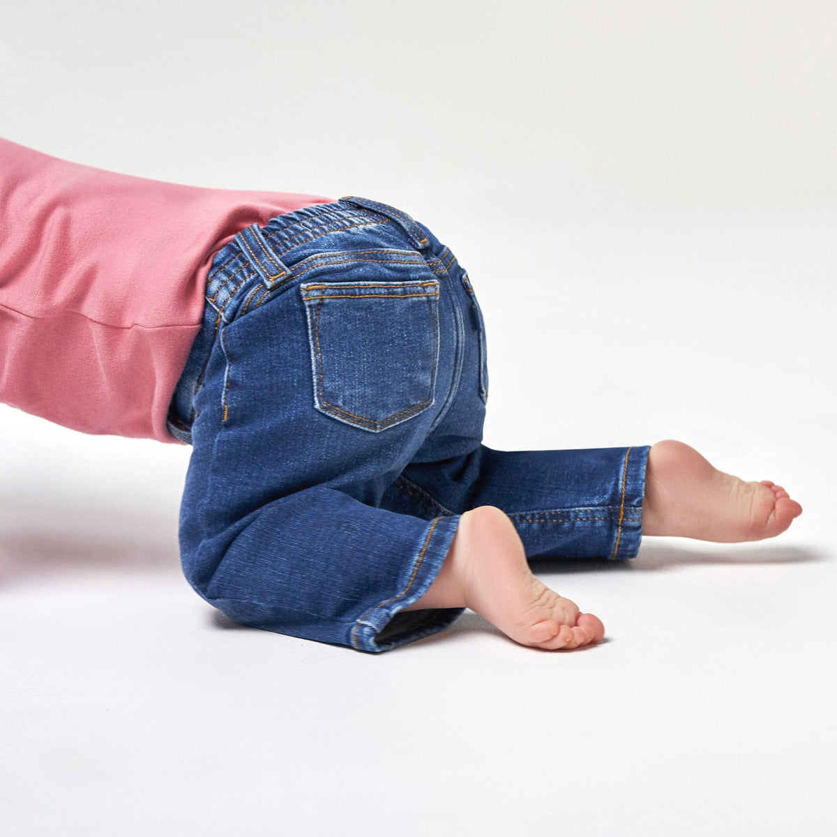 Baby Neutral Blue Straight Fit Jeans With Elastic Back