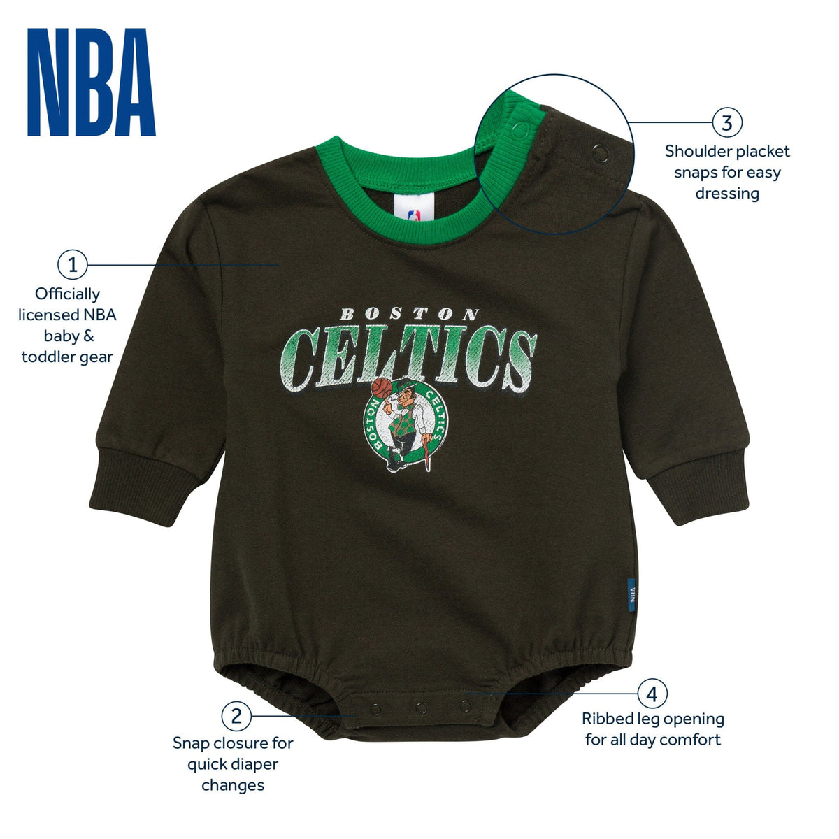 Baby Neutral Boston Celtics Sweatshirt Bubble Romper Rompers Gerber® 