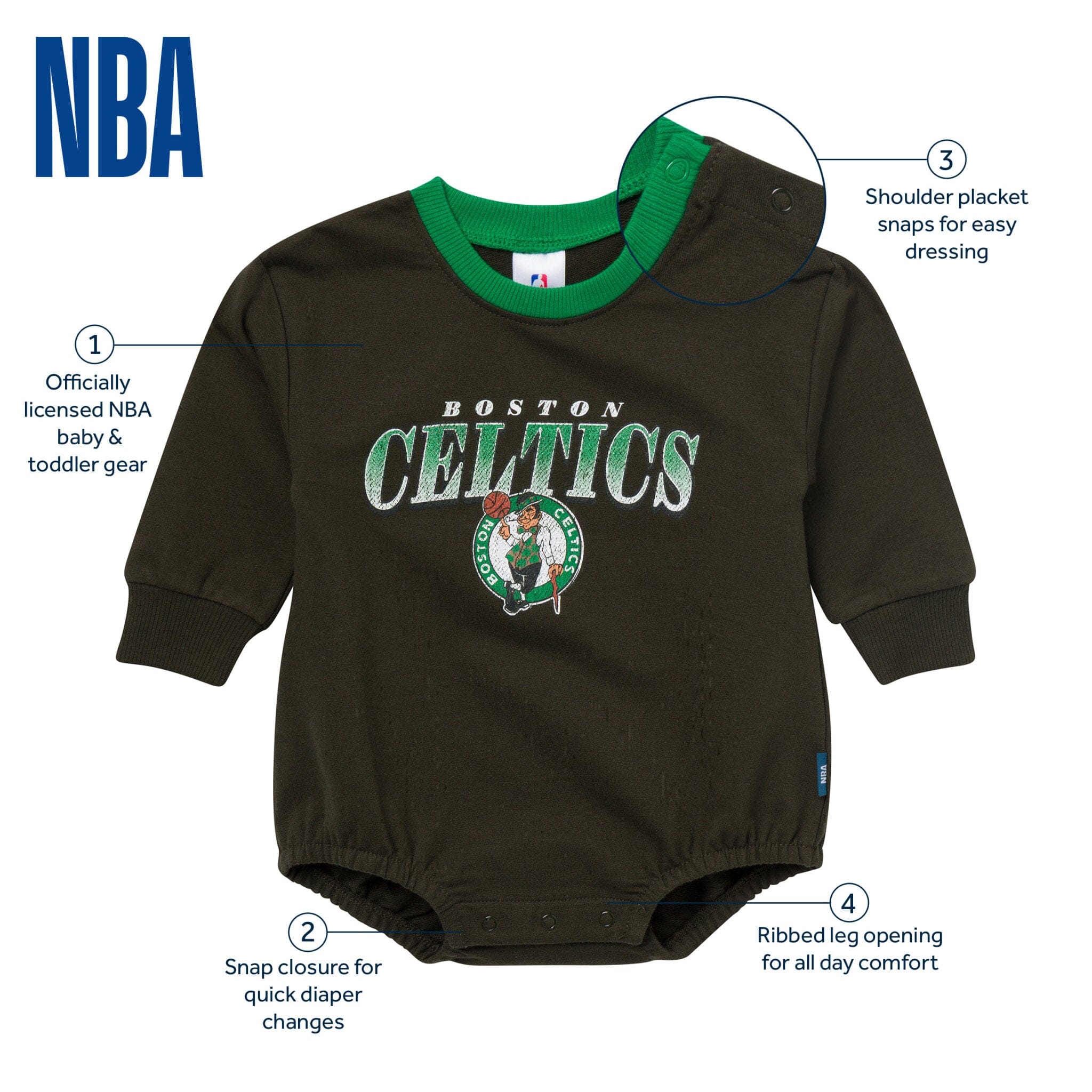Baby Neutral Boston Celtics Sweatshirt Bubble Romper Rompers Gerber® 