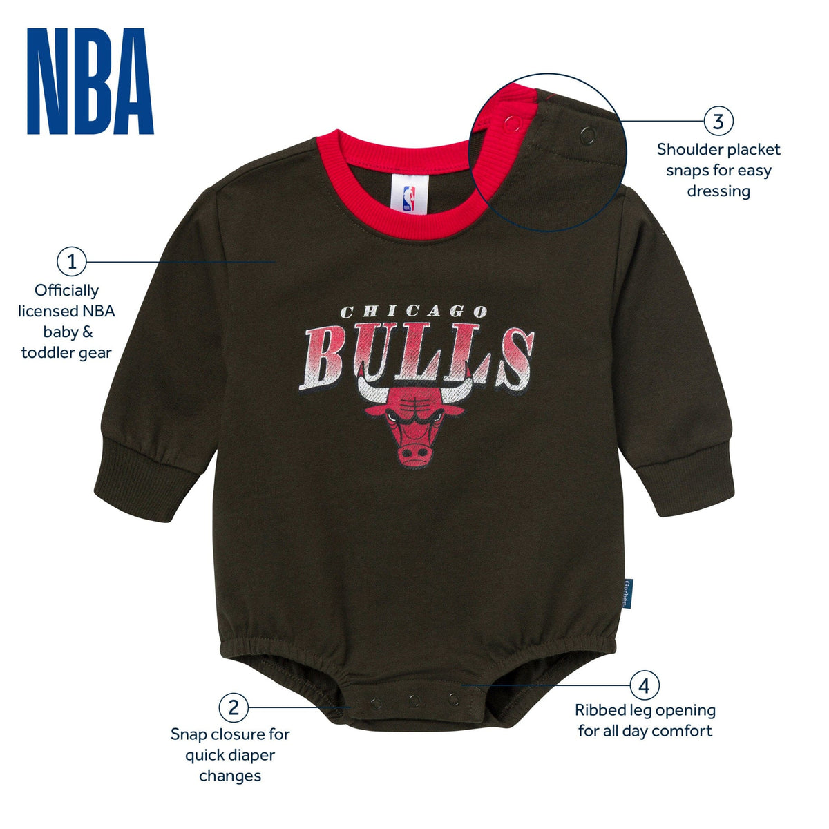 Baby Neutral Chicago Bulls Sweatshirt Bubble Romper Rompers Gerber® 