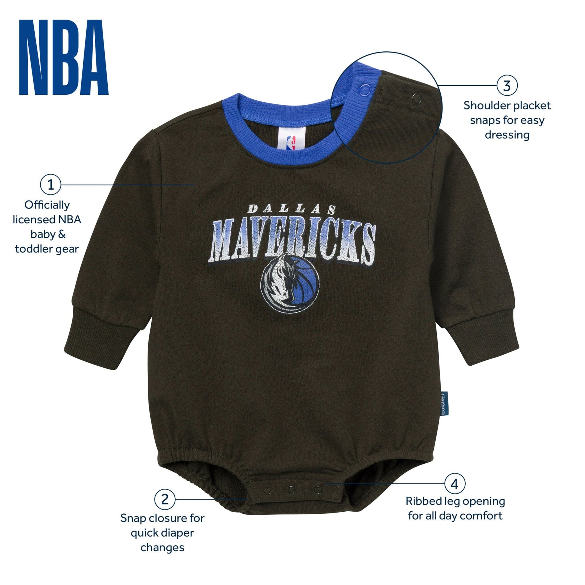 Baby Neutral Dallas Mavericks Sweatshirt Bubble Romper Rompers Gerber® 